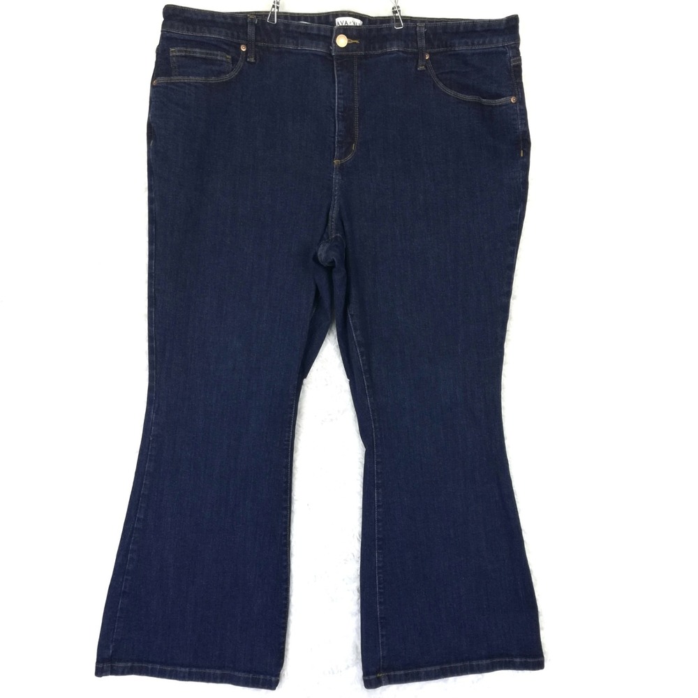 Ava & Viv Womens Jeans High Rise Flare Blue Denim Dark Wash Stretch Plus 26